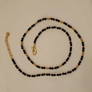 Bellezza 24" Black Faceted Spinel and Gold Beaded Necklace